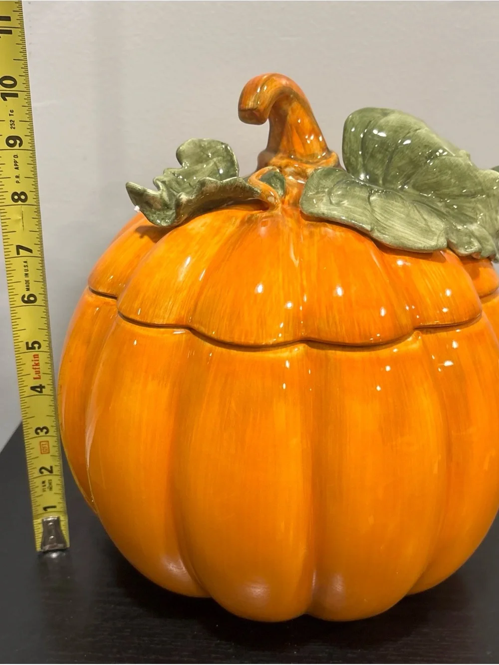 Pumpkin Ceramic Canister Leaf Lid soup turine ladel brand new Halloween holiday